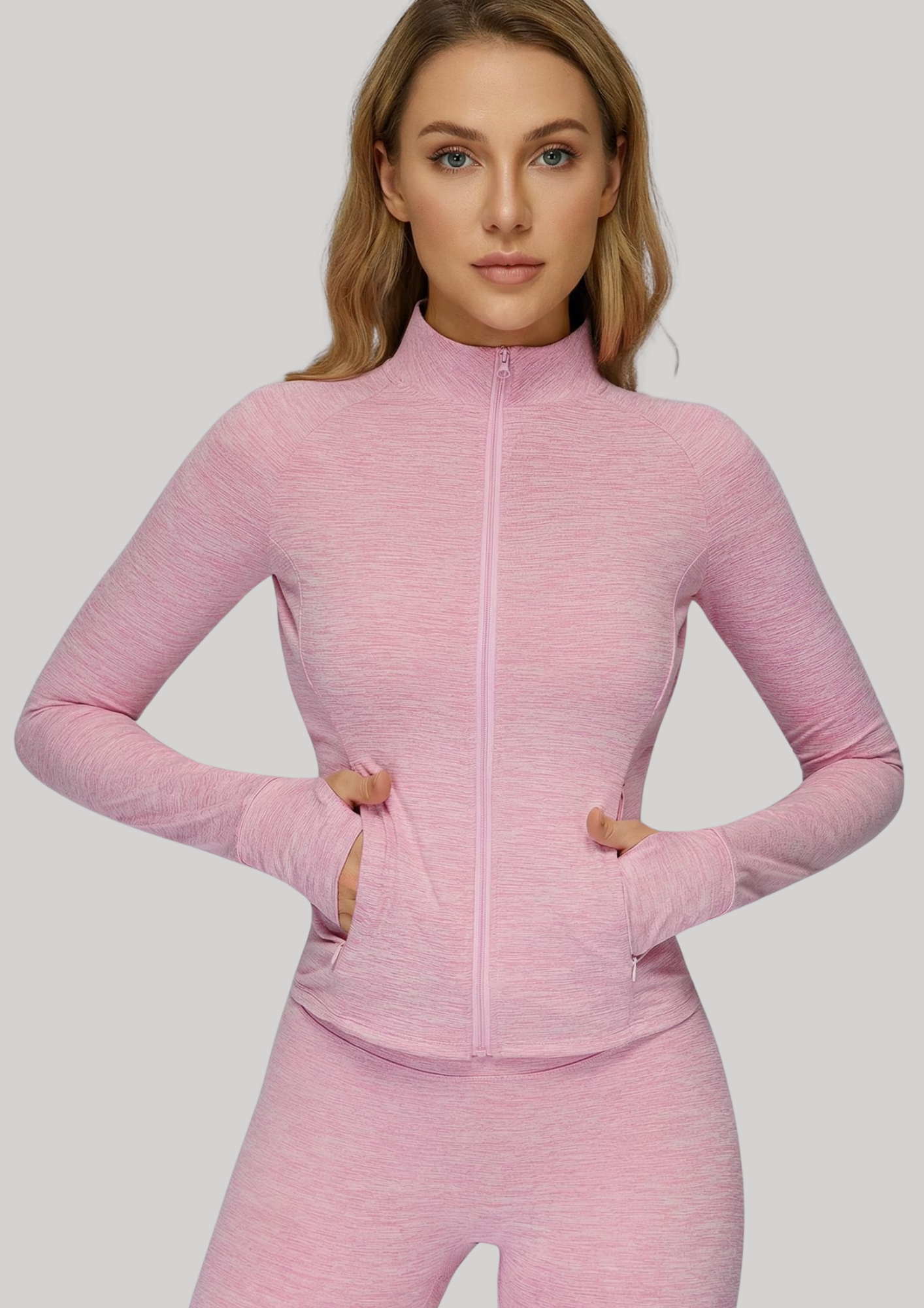 Fitted long sleeve zip up